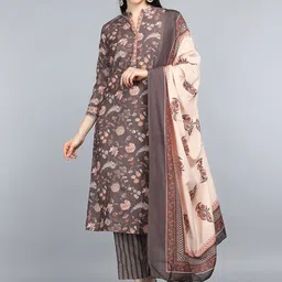 KALINI Floral Printed Straight Kurta With Trouser & Dupatta image 1