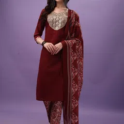 THE52 Floral Yoke Design Mirror Work Regular Kurta with Trousers & Dupatta image 1