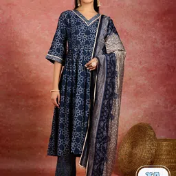 Libas Bandhani Printed Regular Gotta Patti Kurta With Trousers & Dupatta image 1