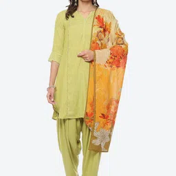 Biba Woven Design Thread Work Kurta with Salwar & Dupatta image 1