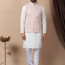 Anouk Men Ethnic Motifs Embroidered Regular Thread Work Pure Cotton Kurta with Pyjamas image 1