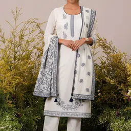 Libas Woven Design Regular Pure Cotton Kurta with Trousers &  Dupatta image 4
