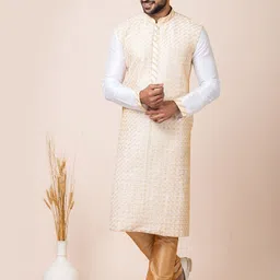 ROOTED LIBAAS Geometric Woven Design Regular Thread Work Dupion Silk Kurta With Pyjamas image 1