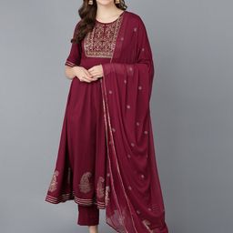 KALINI Ethnic Motifs Yoke Design Thread Work Anarkali Kurta With Trouser & Dupatta image 1