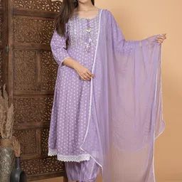 SINGNI Floral Printed Mirror Work Kurta with Trousers & With Dupatta image 1