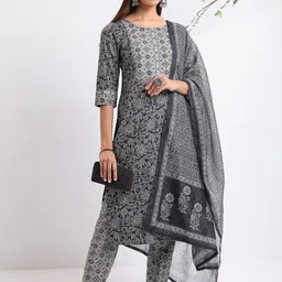 Vishudh Black Ethnic Motifs Printed Regular Kurta with Trousers & With Dupatta image 1