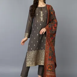 AHIKA Floral Woven Design Regular Kurta & Trousers With Dupatta-picture-10
