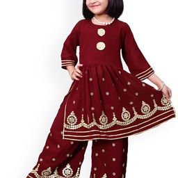 BAESD Girls Ethnic Motifs Embroidered Mirror Work Detailed A-Line Kurta with Palazzos-57