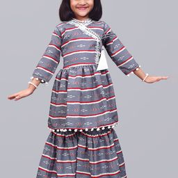 BAESD Girls Geometric Printed Angrakha Anarkali Kurta With Sharara-50