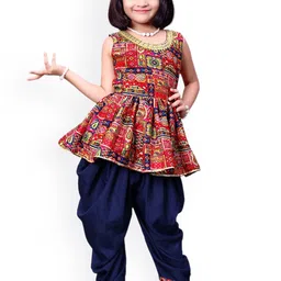 BAESD Girls Tribal Printed Pure Cotton Anarkali Kurta with Dhoti Pants-56