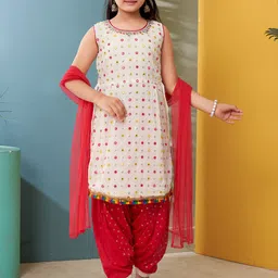 BAESD Girls Geometric Embroidered Mirror Work Straight Kurta & Patiala With Dupatta-picture-13