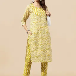 KALINI Ethnic Motifs Printed Gotta Patti Batik Pure Cotton Kurta With Trousers-picture-21