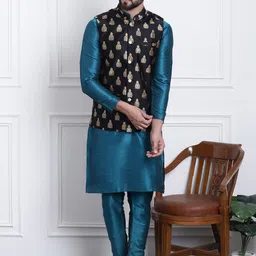 SOJANYA Mandarin Collar Regular Kurta & Churidar With Nehru Jacket-picture-2