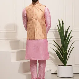 SOJANYA Band Collar Straight Kurta & Churidar with Nehru Jacket-picture-39