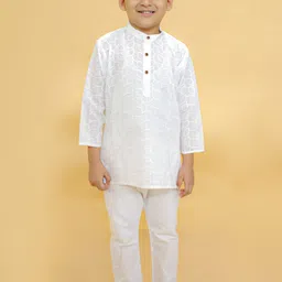 BAESD Infant Boys Floral Embroidered Chikankari Pure Cotton Kurta with Pyjamas-42