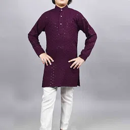 ahhaaaa Boys Ethnic Motifs Embroidered Thread Work Pure Cotton Kurta With Pyjamas-picture-57