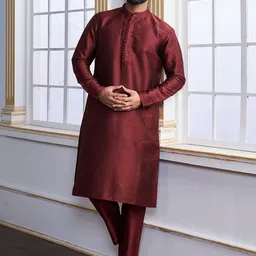 Inddus Geometric Woven Design Straight Kurta With Trousers-image-75