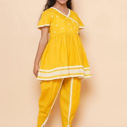 Modish Couture Girls A-Line V-Neck Angrakha Pure Cotton Kurta with Dhoti Pants-image-79