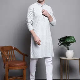 Jompers Floral Embroidered Sequinned Pure Cotton Straight Kurta With Pyjamas-picture-57