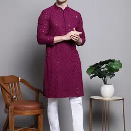 Jompers Geometric Self Design Sequinned Pure Cotton Straight Kurta With Pyjamas-picture-11