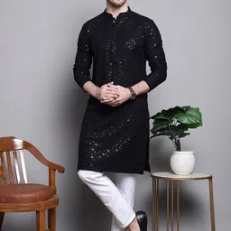 Jompers Geometric Self Design Sequinned Pure Cotton Kurta With Pyjamas-56