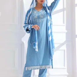 Anouk Women Embroidered Regular Kantha Work Pure Cotton Kurta with Trousers & With Dupatta-45