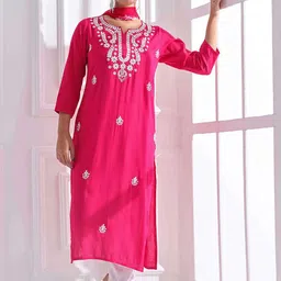 Anouk Women Floral Embroidered Regular Thread Work Kurta with Trousers & With Dupatta-picture-37
