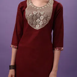 THE52 Floral Yoke Design Mirror Work Regular Kurta with Trousers & Dupatta image 2