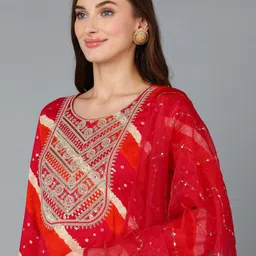 KALINI Leheriya Printed Regular Sequinned Kurta With Trousers & Dupatta image 2