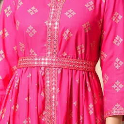 SIDDHANAM Round Neck Ethnic Motifs Printed Regular Mirror Work Kurta Set image 2
