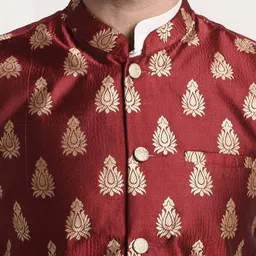 SOJANYA Mandarin Collar Kurta with Churidar & Nehru Jacket image 2
