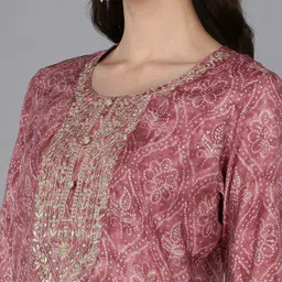 AHIKA Bandhani Embroidered Silk Blend Kurta with Trousers & With Dupatta image 2