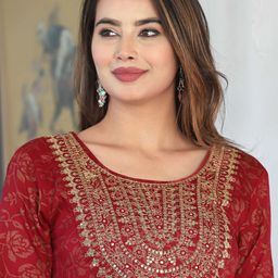 SINGNI Ethnic Motifs Embroidered Pleated Thread Work Kurta with Trouser & Dupatta image 2