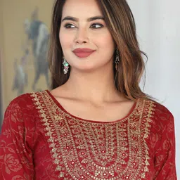 SINGNI Ethnic Motifs Printed Regular Anarkali Kurta with Trousers & With Dupatta image 2