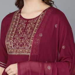 KALINI Ethnic Motifs Yoke Design Thread Work Anarkali Kurta With Trouser & Dupatta image 2