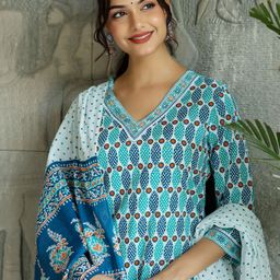 Anouk Printed Regular Pure Cotton Kurta with Trousers & Dupatta image 2