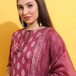 KETCH Ethnic Printed Regular Kurta with Trousers & With Dupatta image 2