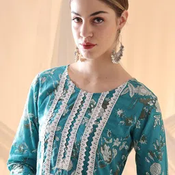 Anouk Floral Printed Regular Pure Cotton Kurta with Trousers & Dupatta image 2