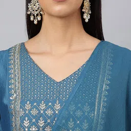 KALINI Floral Yoke Design Zari Kurta with Trousers & With Dupatta image 2