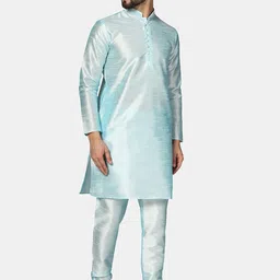 TAHVO Mandarin Collar Regular Dupion Silk Kurta With Pyjamas image 3