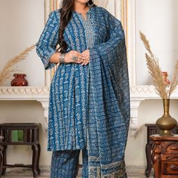 KALINI Plus Size Floral Printed Staight Kurta & Trousers With Dupatta image 3