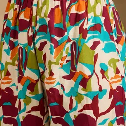 WineRed Abstract Printed Pure Cotton A-Line Kurta With Trousers & Dupatta image 3