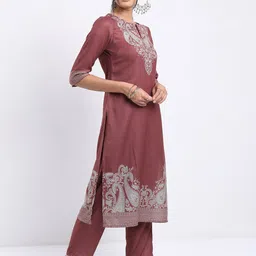 Vishudh Brown Ethnic Motifs Printed Regular Kurta with Trousers & With Dupatta image 4