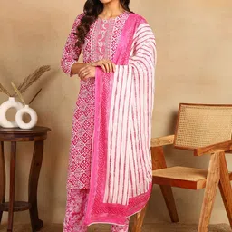 mokshi Ethnic Motifs Printed Regular Kurta with Trousers & With Dupatta image 4