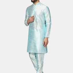 TAHVO Mandarin Collar Regular Dupion Silk Kurta With Pyjamas image 4