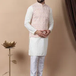 Anouk Men Ethnic Motifs Embroidered Regular Thread Work Pure Cotton Kurta with Pyjamas image 4