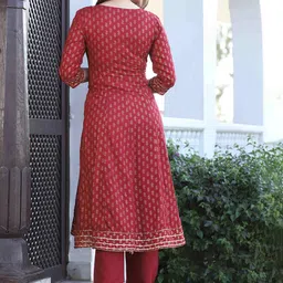 SINGNI Ethnic Motifs Printed Regular Sequinned Anarkali Kurta with Trousers & With Dupatta image 4