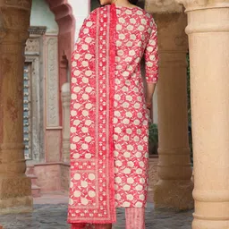 GULMOHAR JAIPUR Floral Printed Regular Pure Cotton Kurta with Trousers & With Dupatta image 4