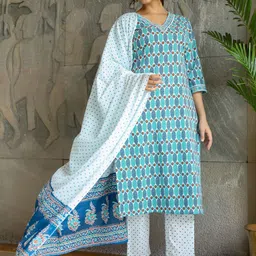 Anouk Printed Regular Pure Cotton Kurta with Trousers & Dupatta image 4