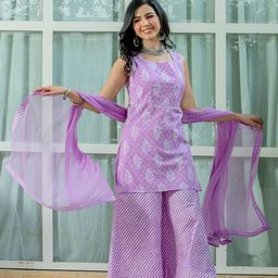 Kohsh Ethnic Motifs Printed Regular Pure Cotton Kurta with Palazzos & With Dupatta image 5